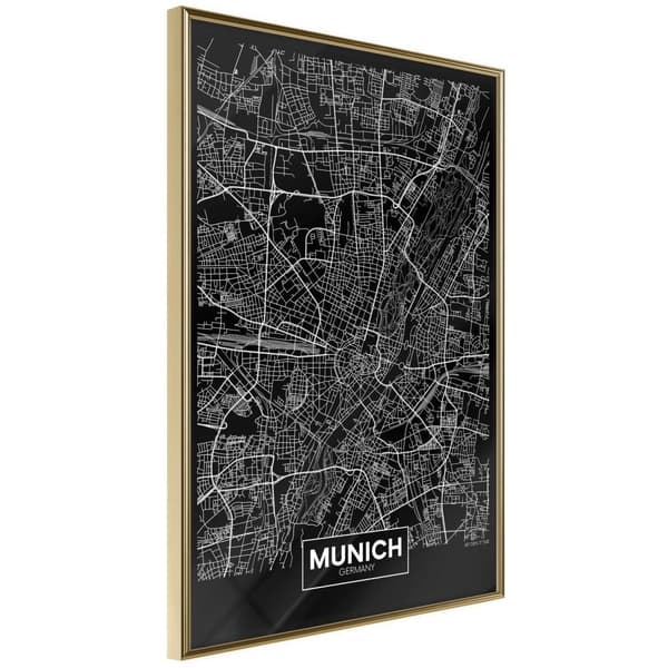 Inramad Poster / Tavla - City Map: Munich (Dark)