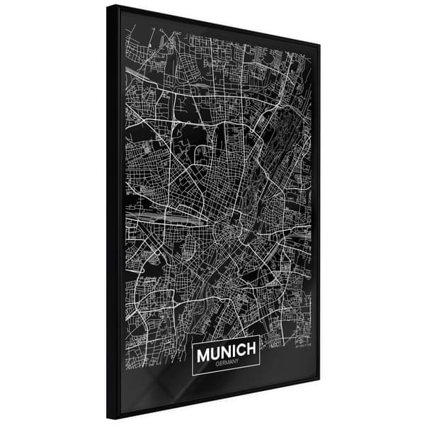 Inramad Poster / Tavla - City Map: Munich (Dark)