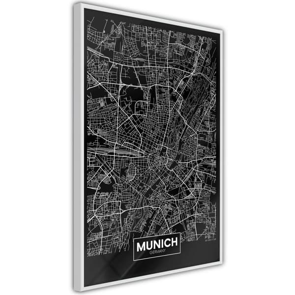 Inramad Poster / Tavla - City Map: Munich (Dark)
