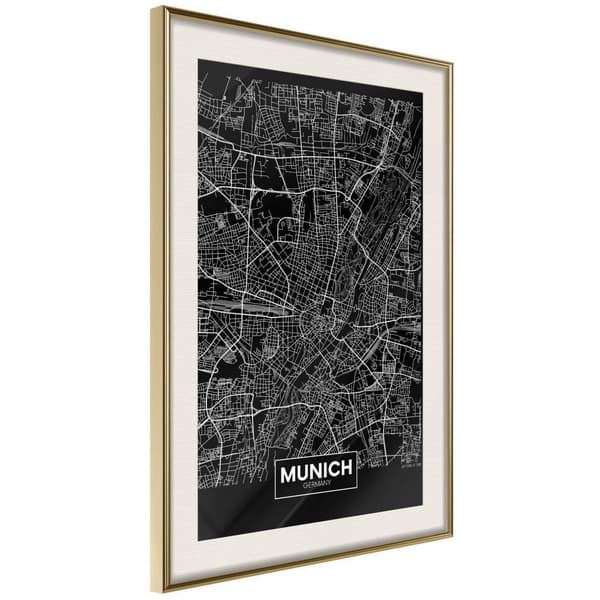 Inramad Poster / Tavla - City Map: Munich (Dark)