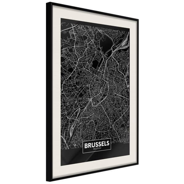 Inramad Poster / Tavla - City Map: Brussels (Dark)