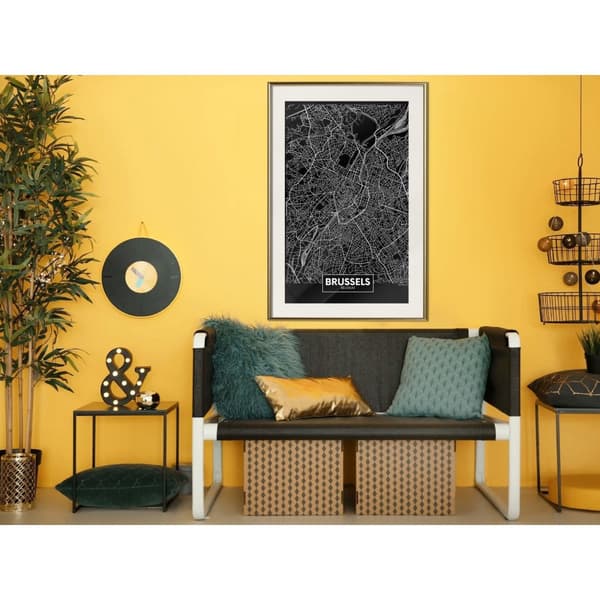 Inramad Poster / Tavla - City Map: Brussels (Dark)
