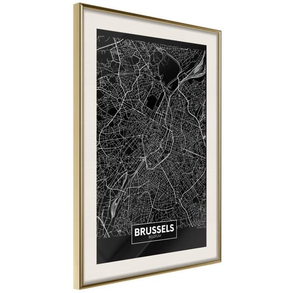 Inramad Poster / Tavla - City Map: Brussels (Dark)