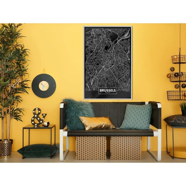 Inramad Poster / Tavla - City Map: Brussels (Dark)
