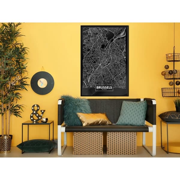 Inramad Poster / Tavla - City Map: Brussels (Dark)