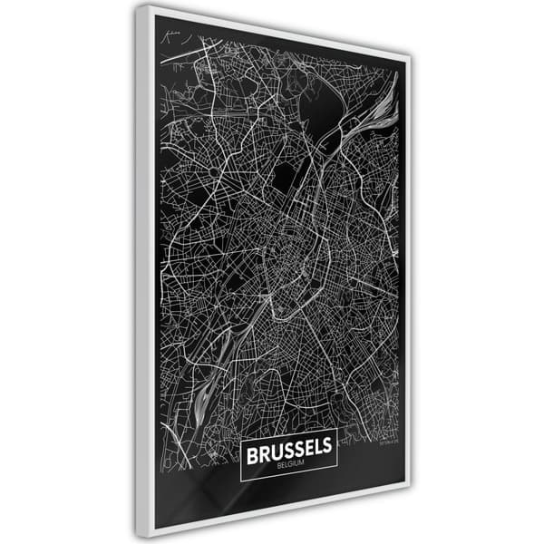 Inramad Poster / Tavla - City Map: Brussels (Dark)