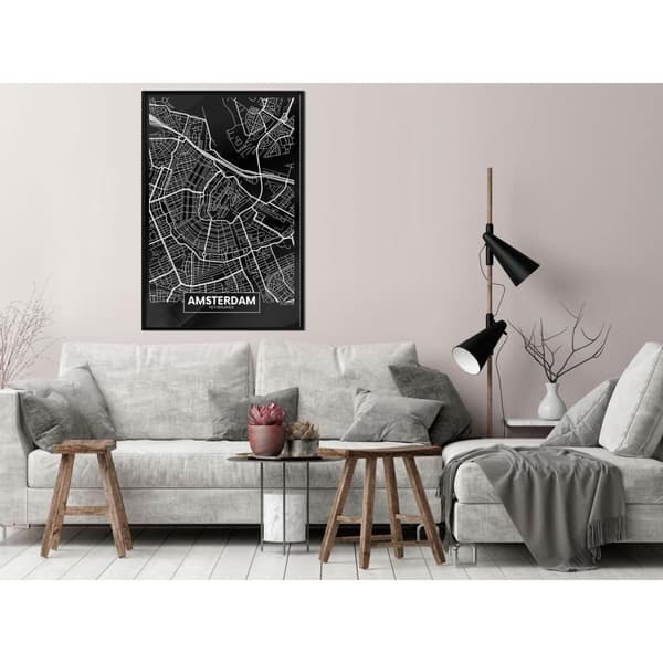 Inramad Poster / Tavla - City Map: Amsterdam (Dark)