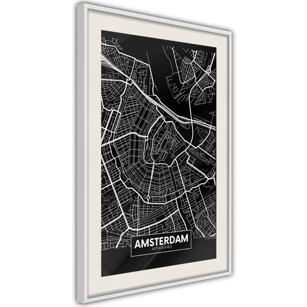 Inramad Poster / Tavla - City Map: Amsterdam (Dark)