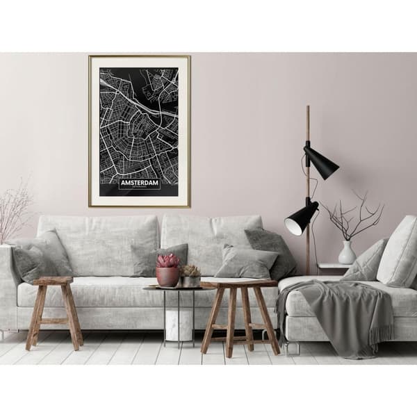 Inramad Poster / Tavla - City Map: Amsterdam (Dark)
