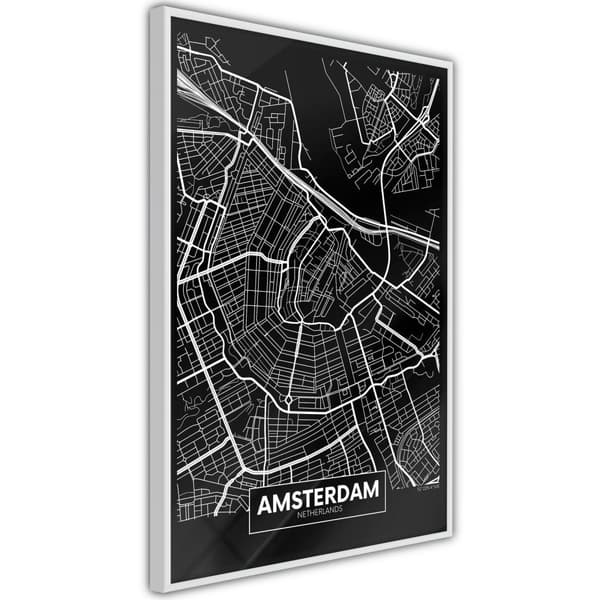 Inramad Poster / Tavla - City Map: Amsterdam (Dark)