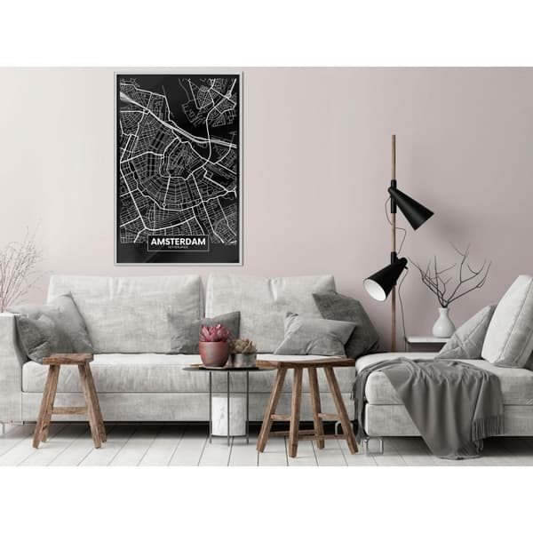 Inramad Poster / Tavla - City Map: Amsterdam (Dark)