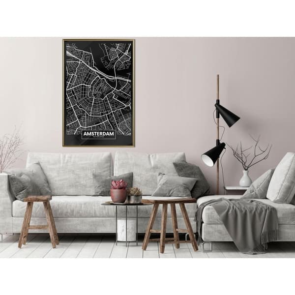 Inramad Poster / Tavla - City Map: Amsterdam (Dark)