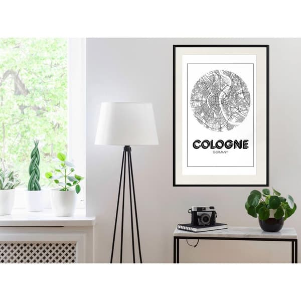 Inramad Poster / Tavla - City Map: Cologne (Round)