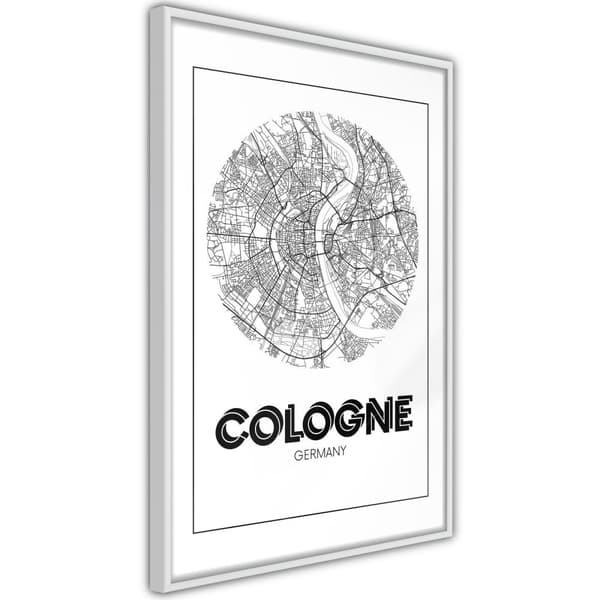 Inramad Poster / Tavla - City Map: Cologne (Round)