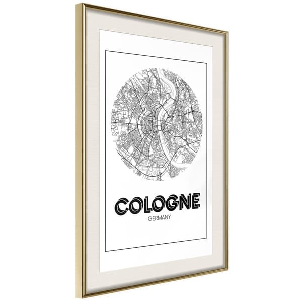 Inramad Poster / Tavla - City Map: Cologne (Round)
