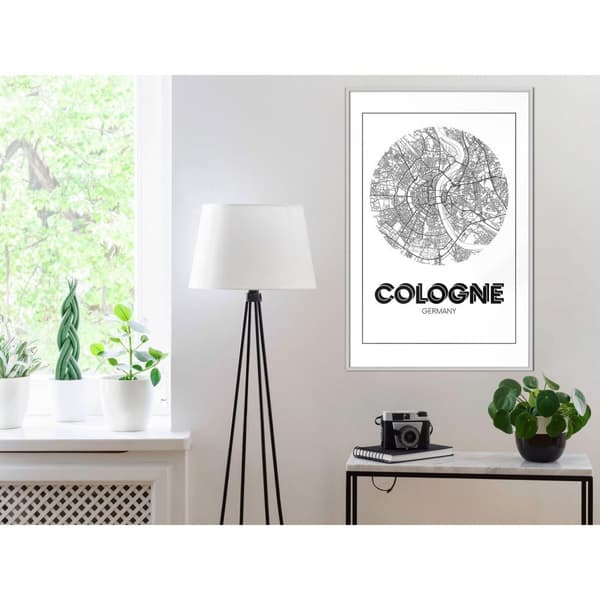 Inramad Poster / Tavla - City Map: Cologne (Round)