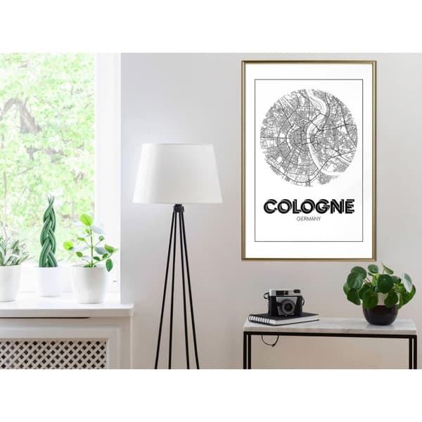 Inramad Poster / Tavla - City Map: Cologne (Round)