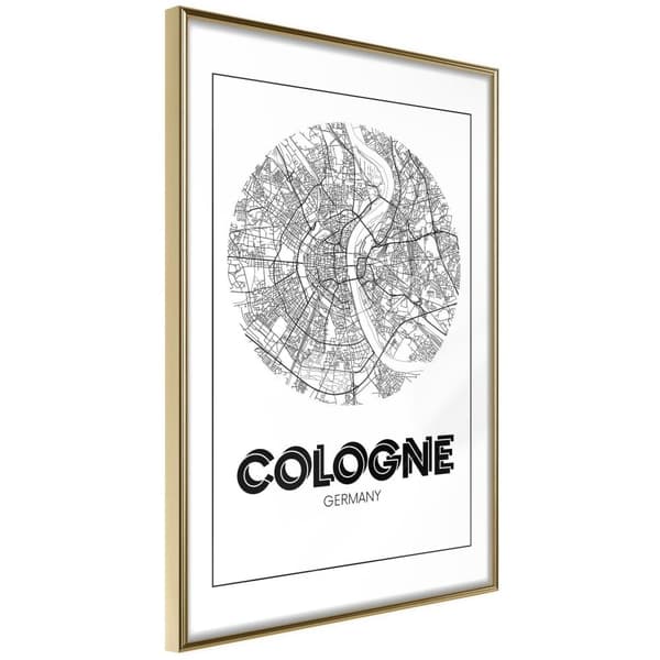 Inramad Poster / Tavla - City Map: Cologne (Round)