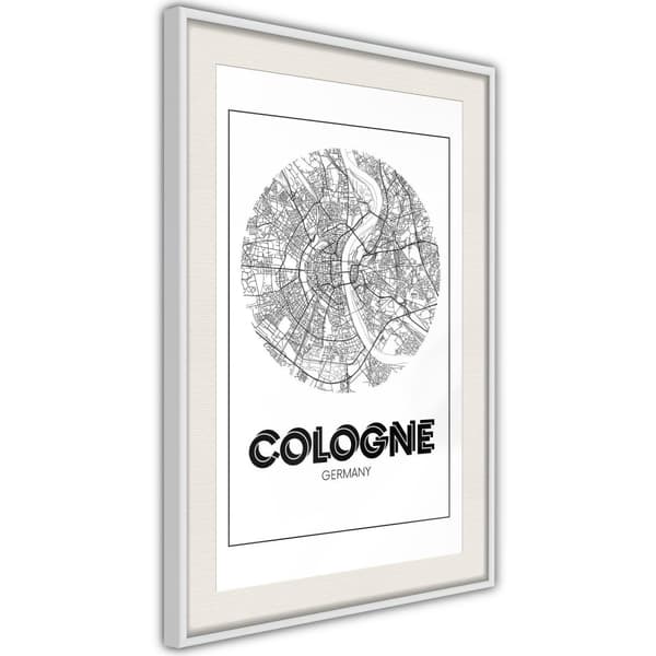 Inramad Poster / Tavla - City Map: Cologne (Round)