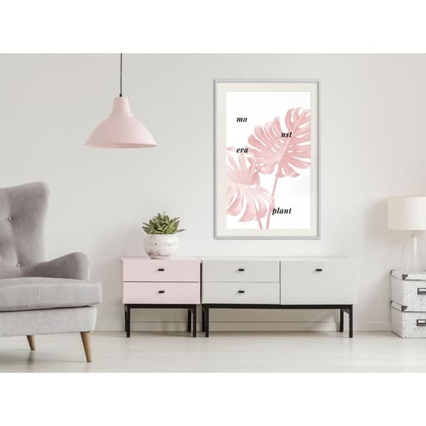 Inramad Poster / Tavla - Pale Pink Monstera