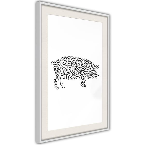 Inramad Poster / Tavla - Curly Pig Vit ram med passepartout 20x30