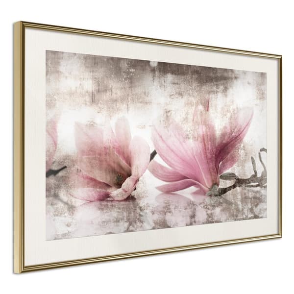 Inramad Poster / Tavla - Picked Magnolias Guldram med passepartout 90x60