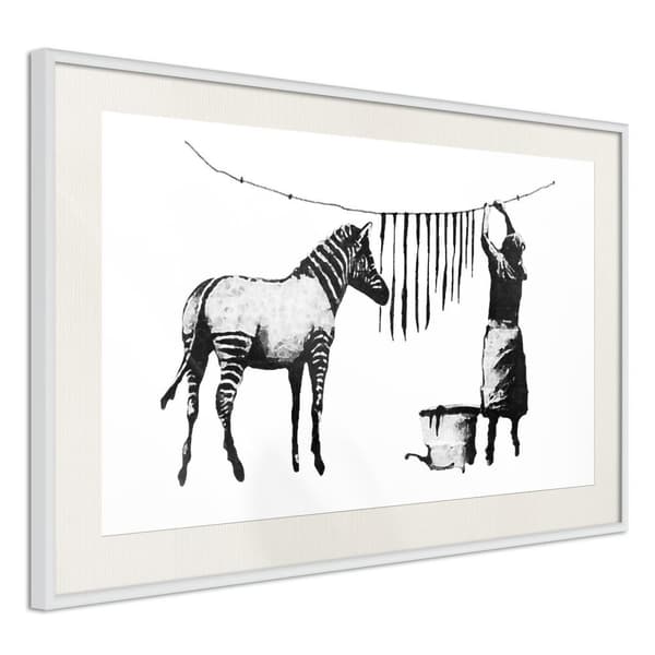 Inramad Poster / Tavla - Banksy: Washing Zebra Stripes