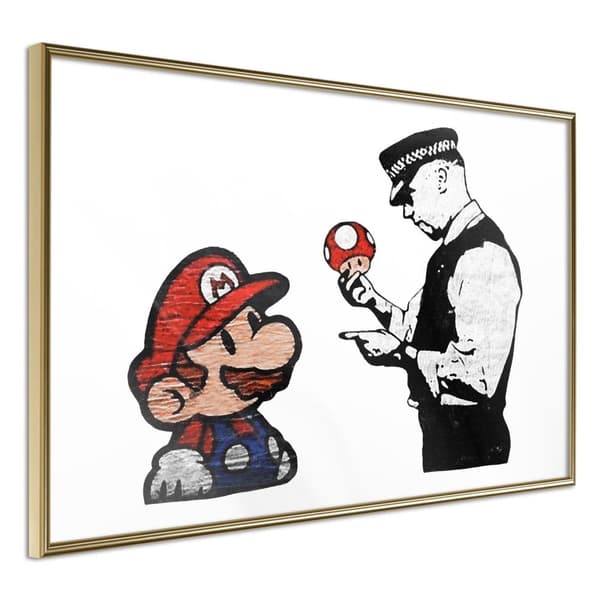 Inramad Poster / Tavla - Banksy: Mario and Copper Guldram 30x20