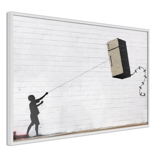 Inramad Poster / Tavla - Banksy: Fridge Kite Vit ram 90x60