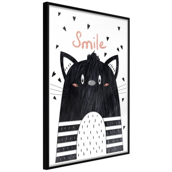 Inramad Poster / Tavla - Cheerful Kitten Svart ram 30x45