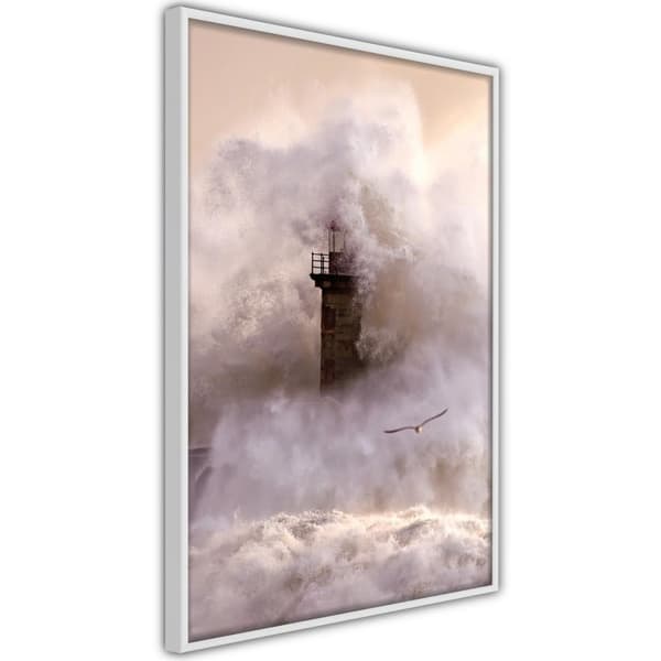 Inramad Poster / Tavla - Lighthouse During a Storm