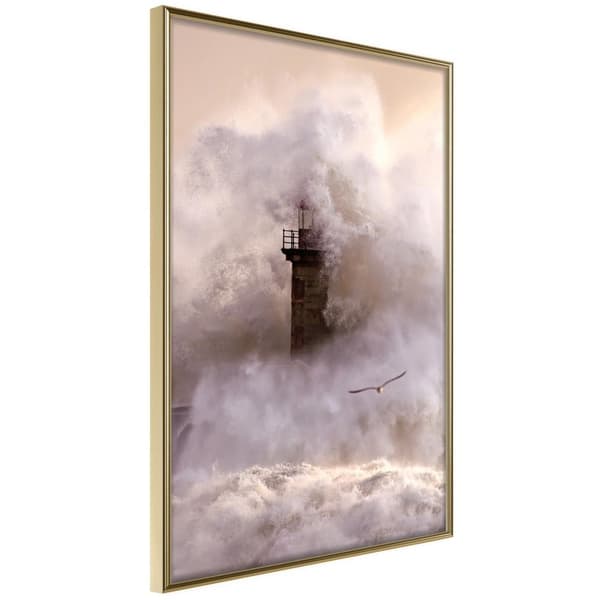 Inramad Poster / Tavla - Lighthouse During a Storm