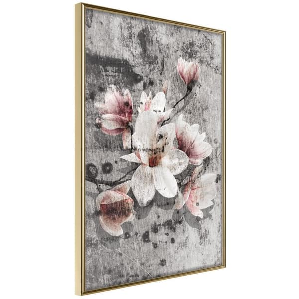 Inramad Poster / Tavla - Flowers on Concrete Guldram 20x30