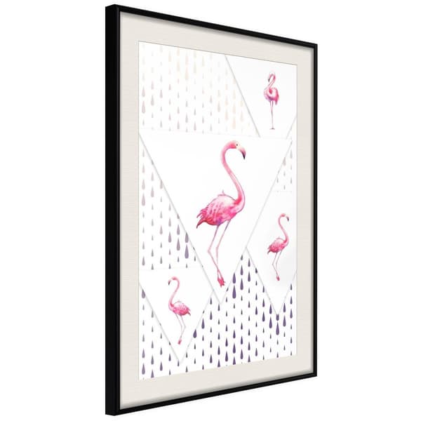 Inramad Poster / Tavla - Flamingos and Triangles
