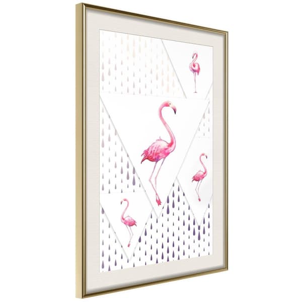 Inramad Poster / Tavla - Flamingos and Triangles