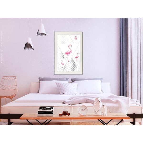 Inramad Poster / Tavla - Flamingos and Triangles