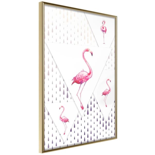 Inramad Poster / Tavla - Flamingos and Triangles