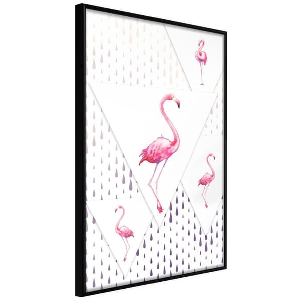 Inramad Poster / Tavla - Flamingos and Triangles