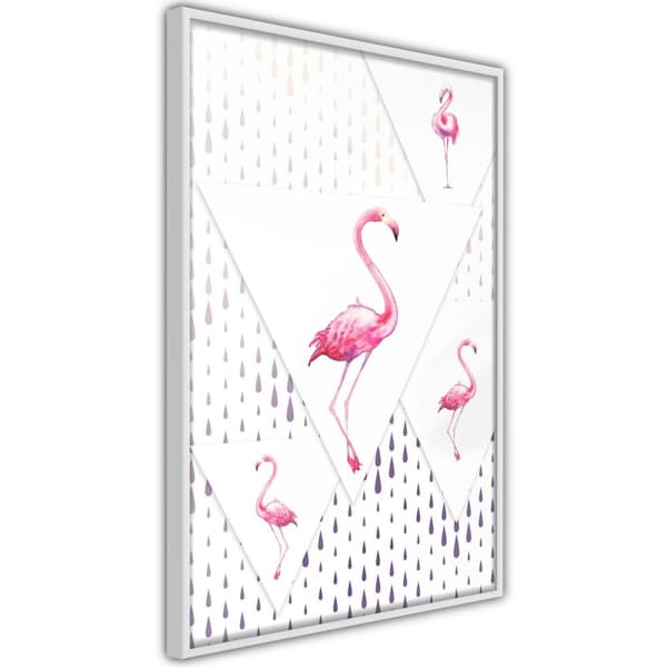 Inramad Poster / Tavla - Flamingos and Triangles