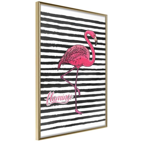 Inramad Poster / Tavla - Flamingo on Striped Background