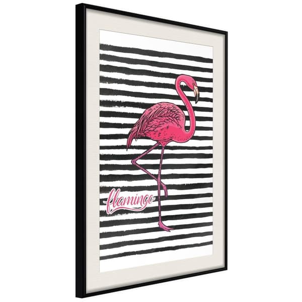 Inramad Poster / Tavla - Flamingo on Striped Background