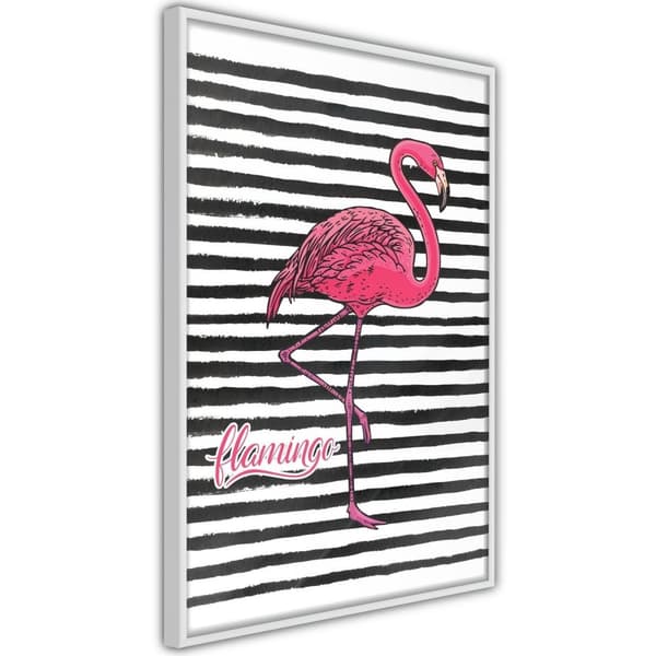 Inramad Poster / Tavla - Flamingo on Striped Background