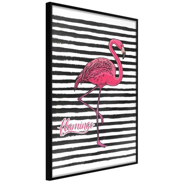 Inramad Poster / Tavla - Flamingo on Striped Background Svart ram 20x30