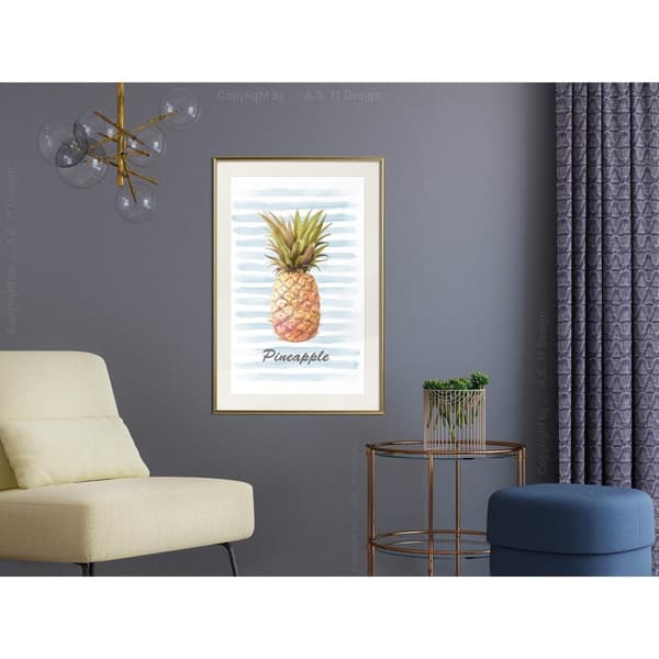 Inramad Poster / Tavla - Pineapple on Striped Background