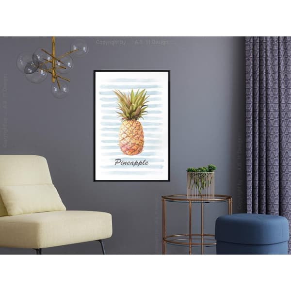 Inramad Poster / Tavla - Pineapple on Striped Background