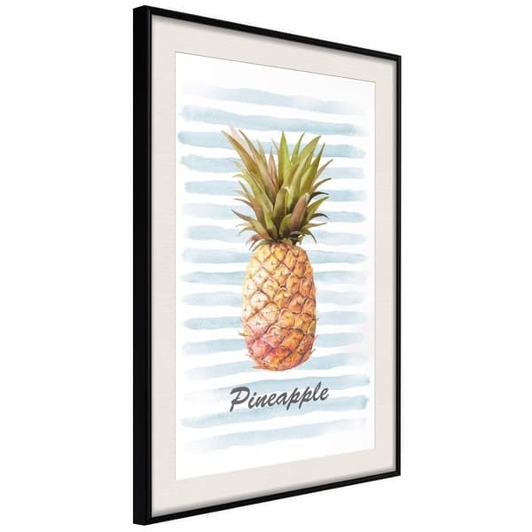 Inramad Poster / Tavla - Pineapple on Striped Background