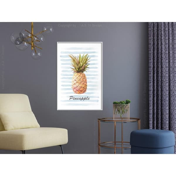 Inramad Poster / Tavla - Pineapple on Striped Background