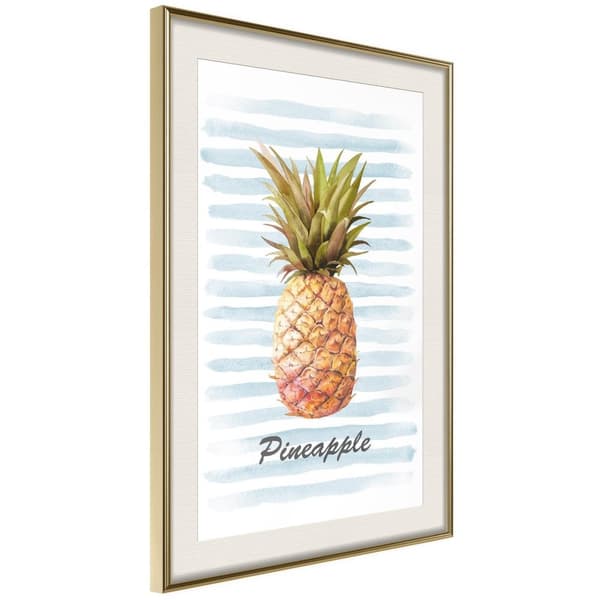 Inramad Poster / Tavla - Pineapple on Striped Background