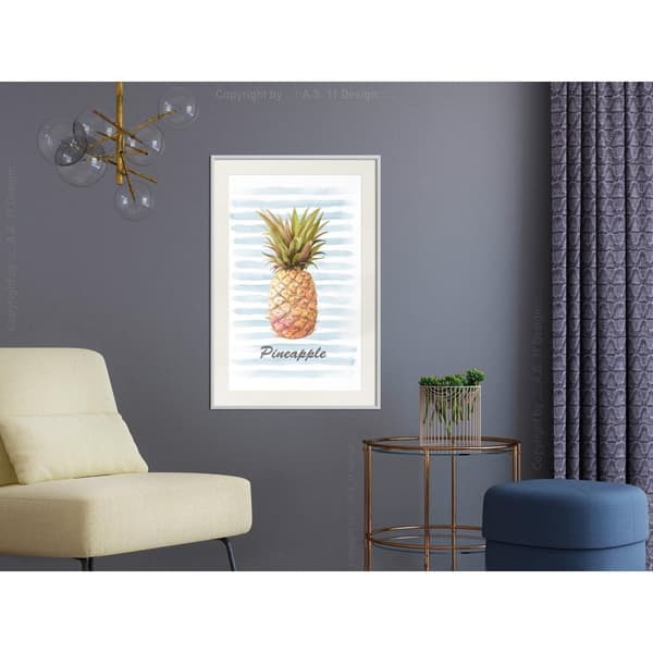 Inramad Poster / Tavla - Pineapple on Striped Background