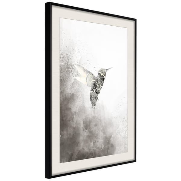 Inramad Poster / Tavla - Hummingbird in Shades of Grey